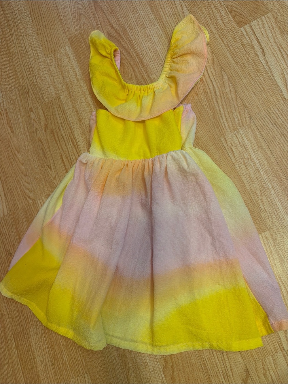 Old Navy Girls Toddler 5T Sunset Ombre Dip Dye Flutter Sleeve Dress Pink Yellow